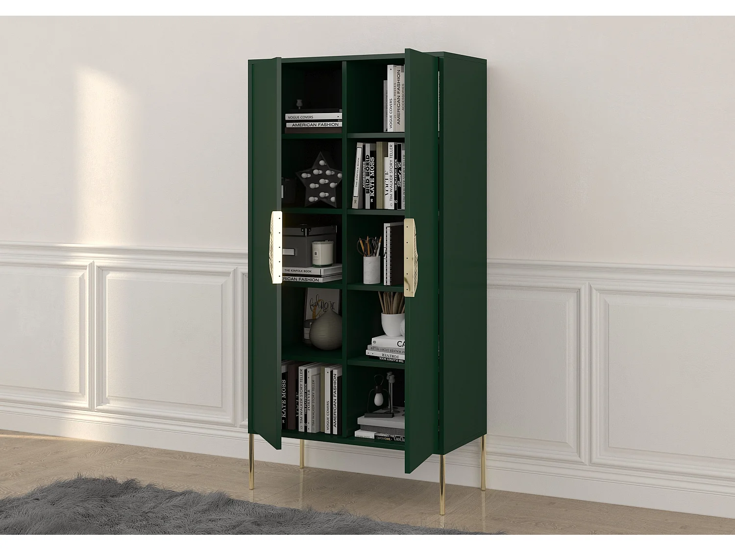 Highboard Merlin, grün, goldene details