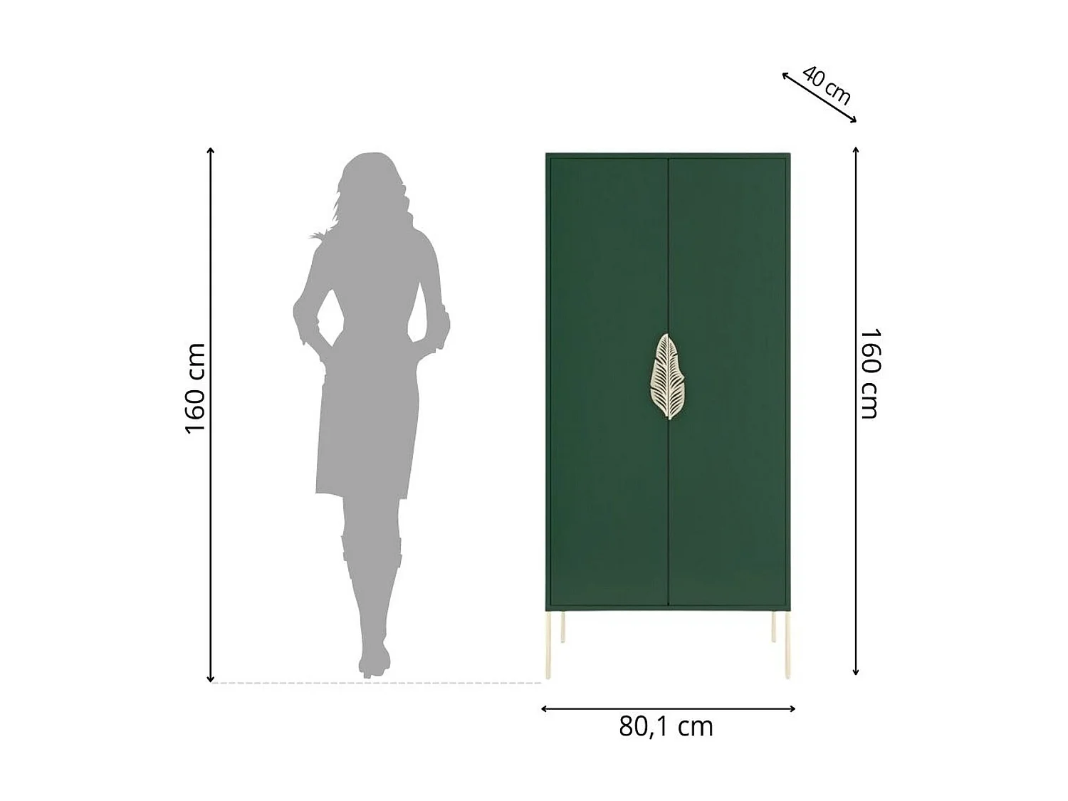 Highboard Merlin, grün, goldene details