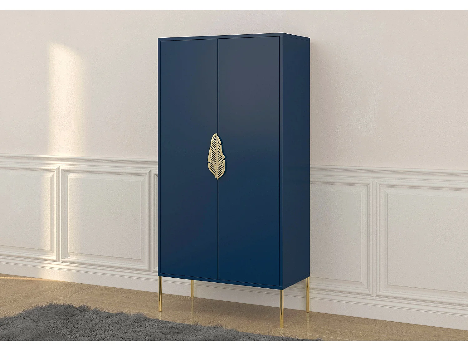 Wysoka granatowa komoda ze złotymi dodatkami Skandica MERLIN