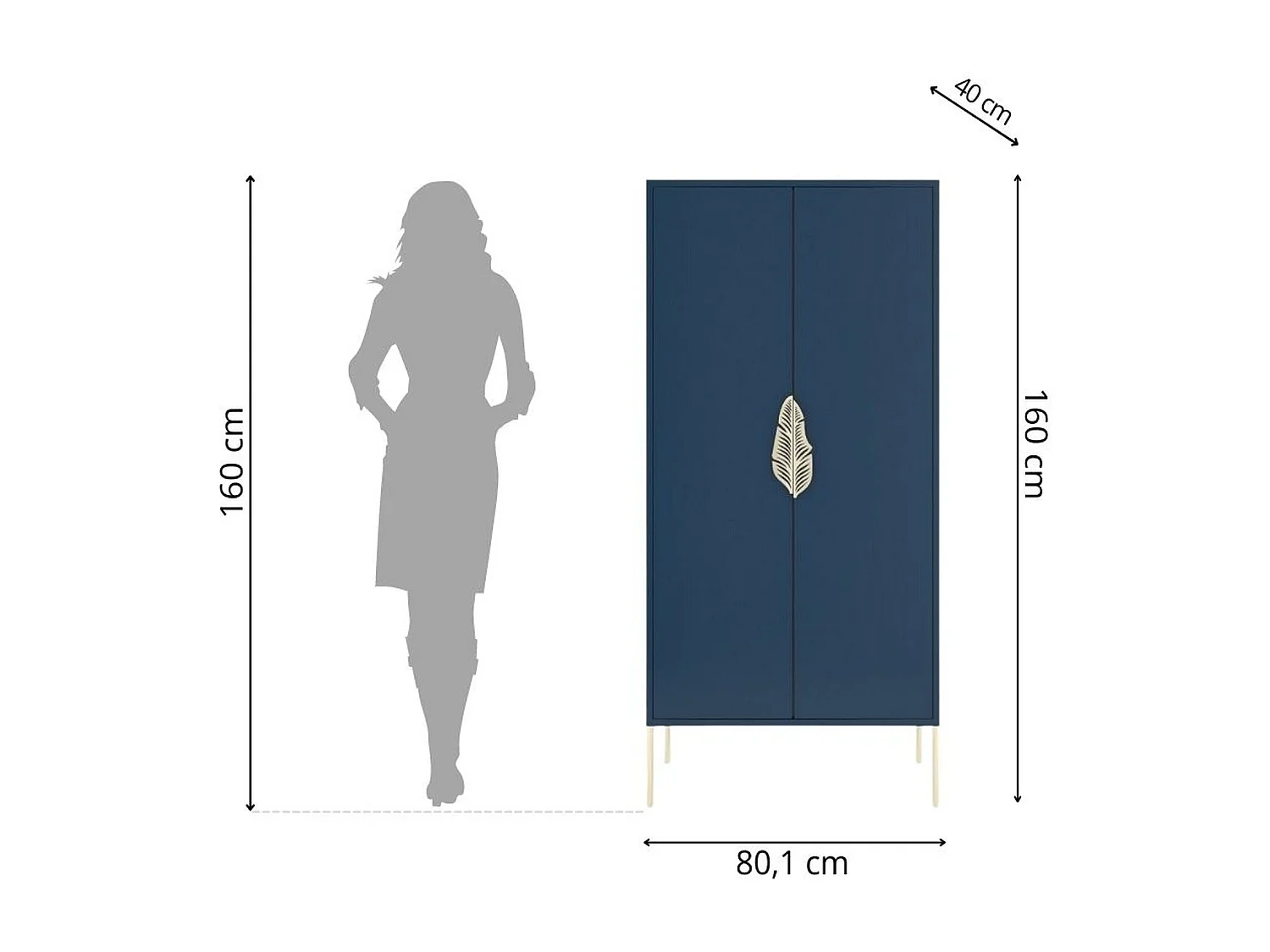 Wysoka granatowa komoda ze złotymi dodatkami Skandica MERLIN