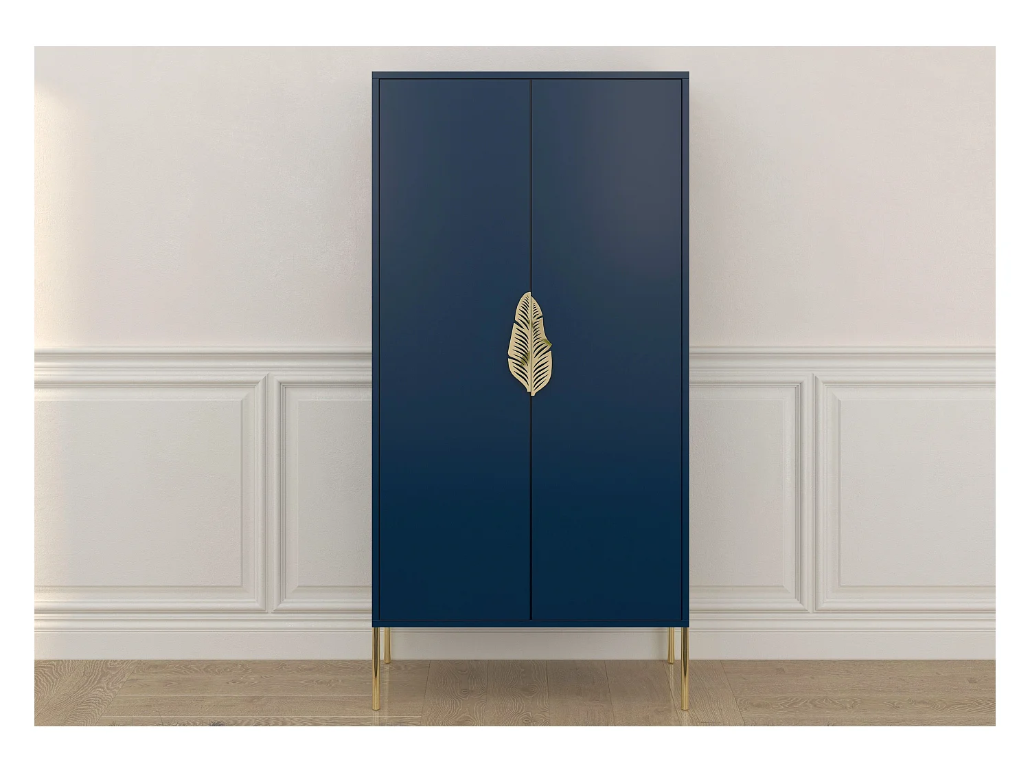 Buffet haute bleu marine avec des accessoires dorés MERLIN / 80 cm