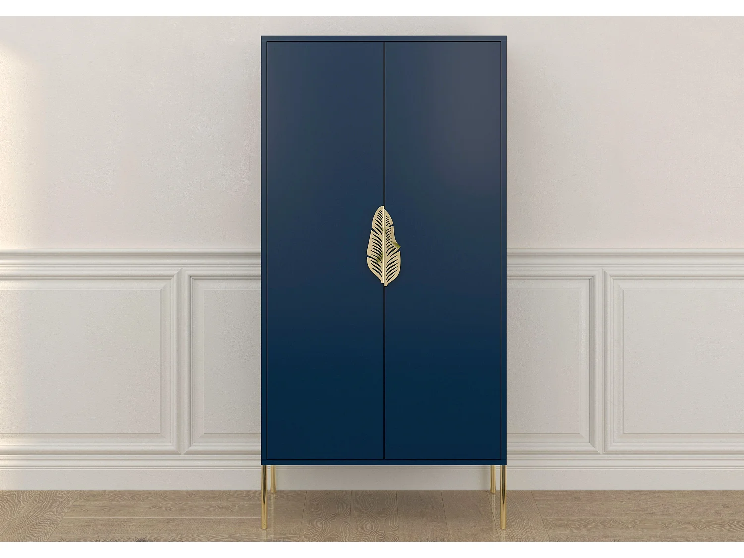 Wysoka granatowa komoda ze złotymi dodatkami Skandica MERLIN