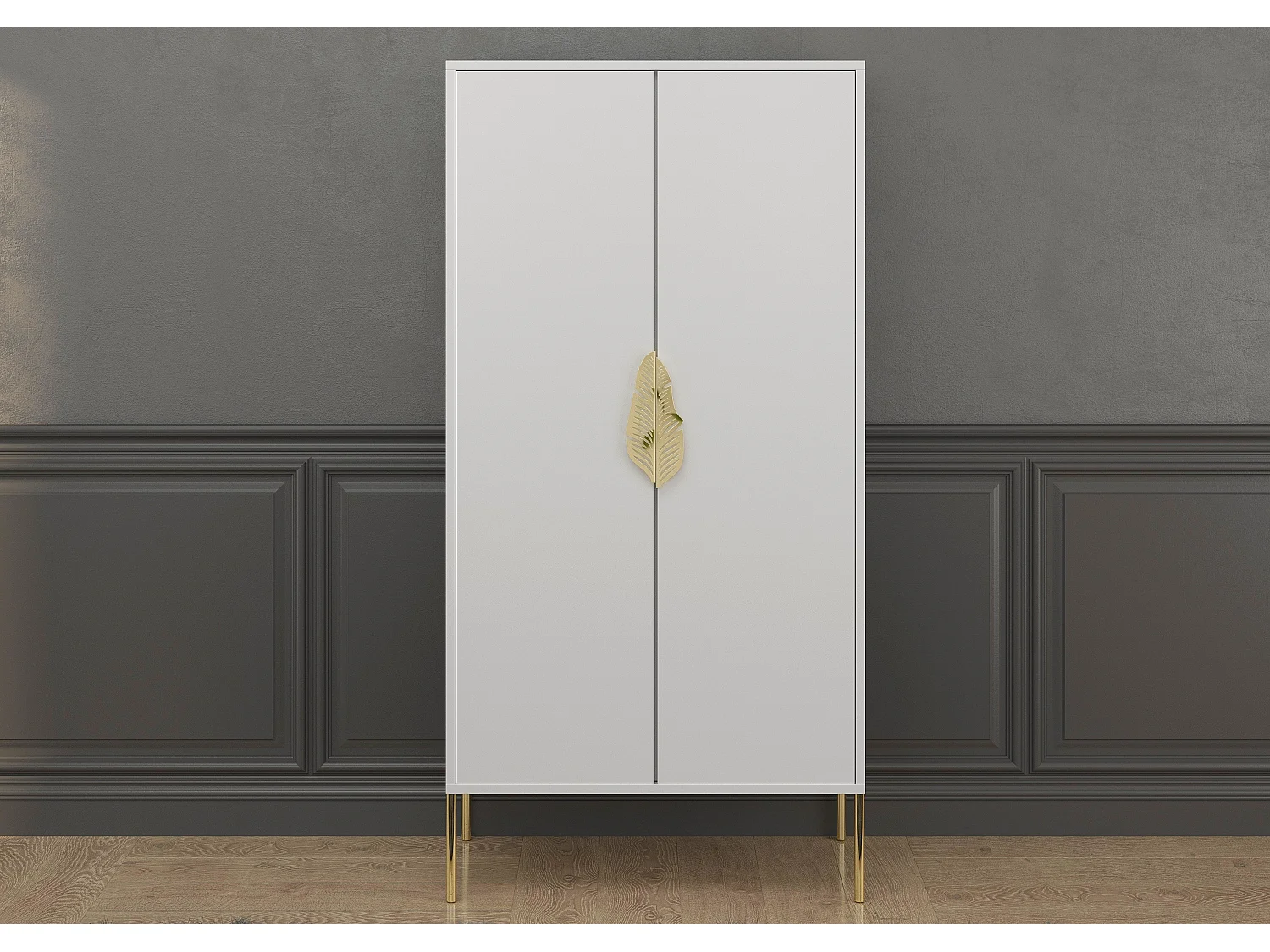 Highboard Merlin, weiß, goldene details