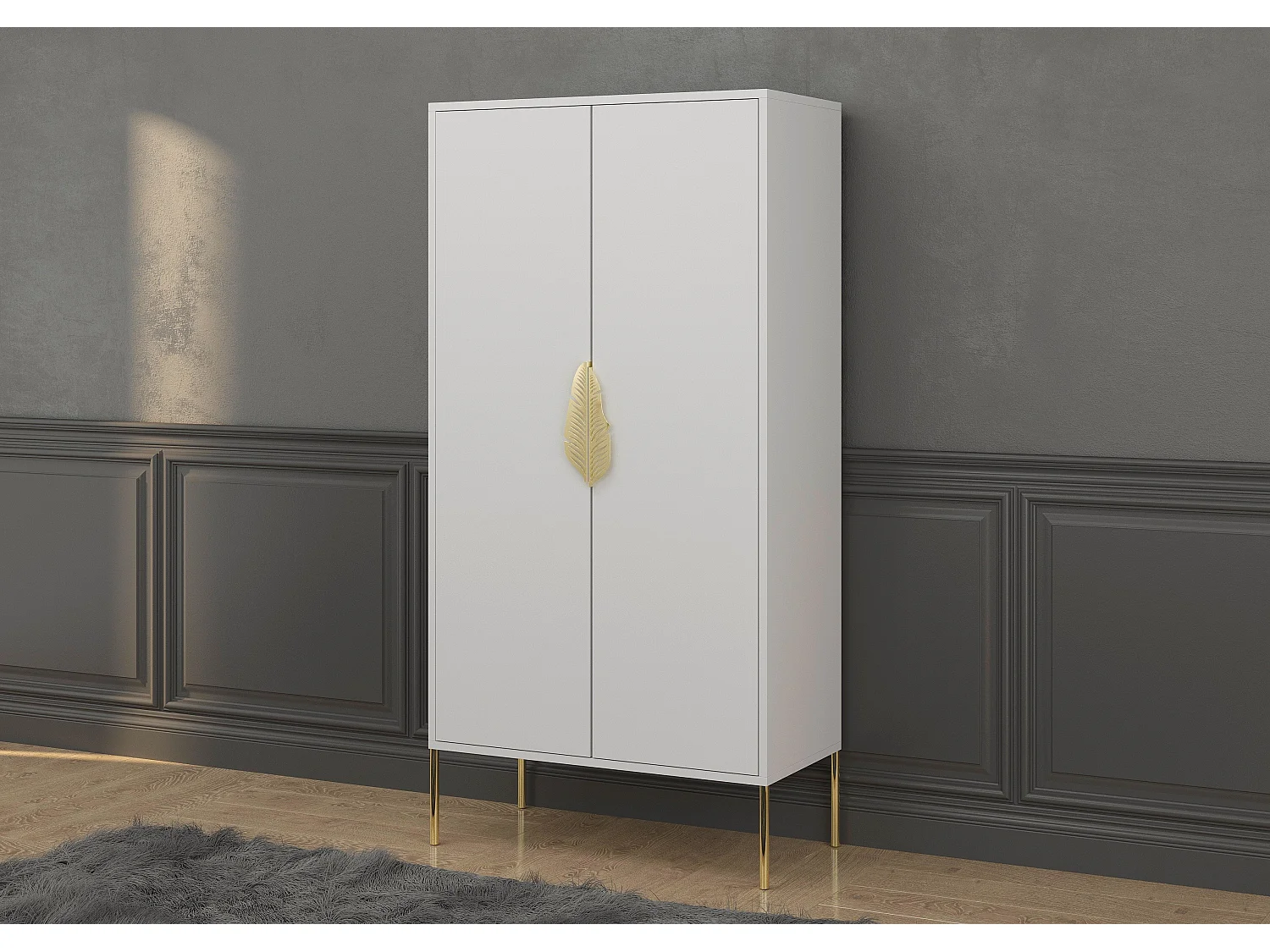 Highboard Merlin, weiß, goldene details