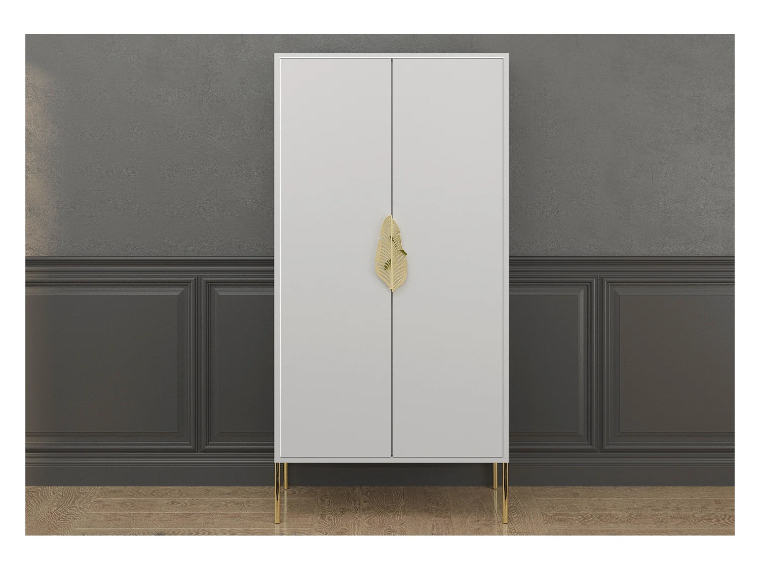 Buffet haute blanche avec accessoires dorés MERLIN / 80 cm