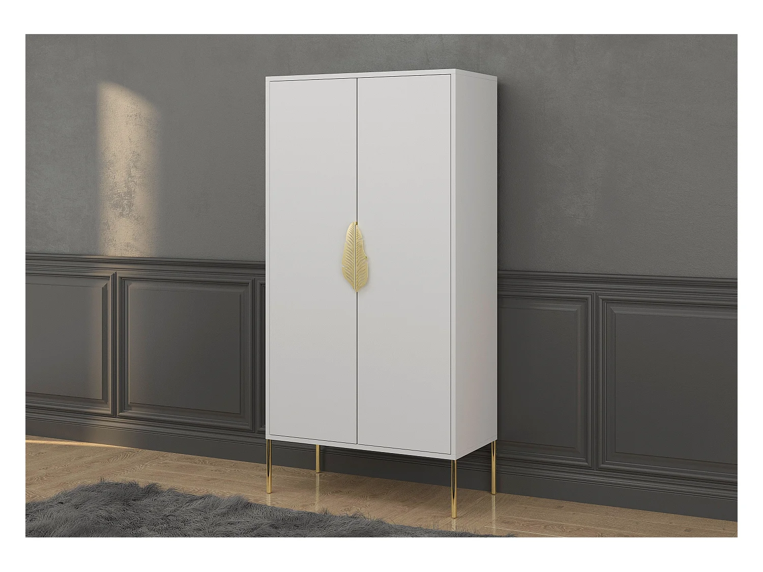 Wysoka biała komoda ze złotymi dodatkami Skandica MERLIN