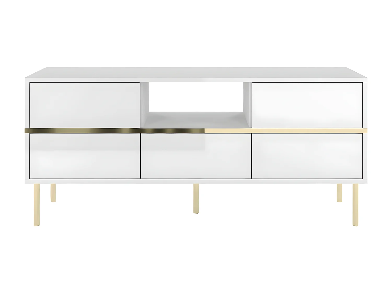 Meuble TV élégante blanche MARIKA avec des accents dorés / 137,5 cm