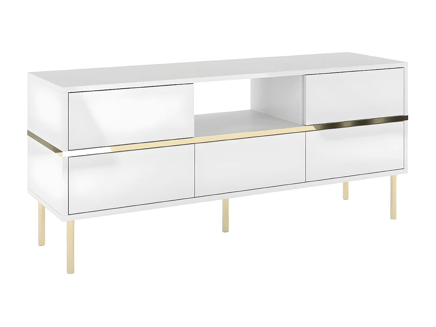 Meuble TV élégante blanche MARIKA avec des accents dorés / 137,5 cm