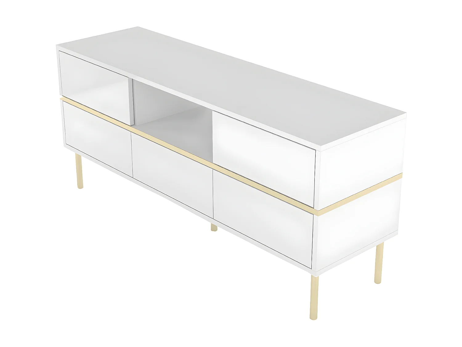 Meuble TV élégante blanche MARIKA avec des accents dorés / 137,5 cm