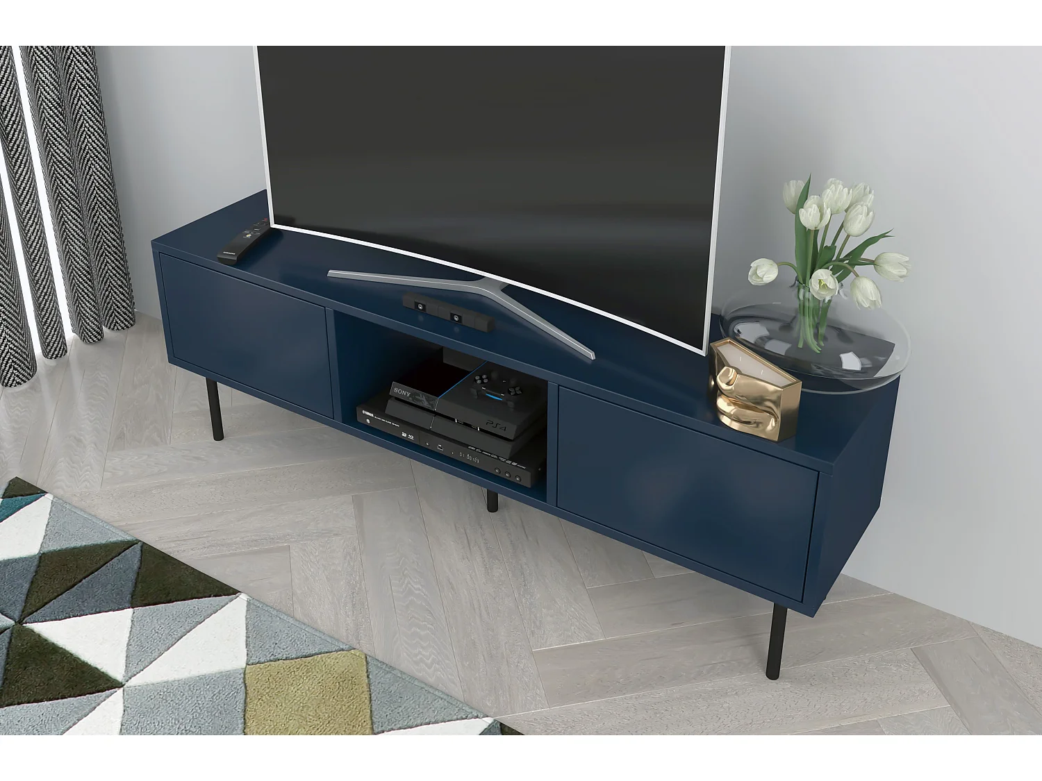 Granatowa nowoczesna komoda RTV Dancan MIRKA / szer. 130 cm