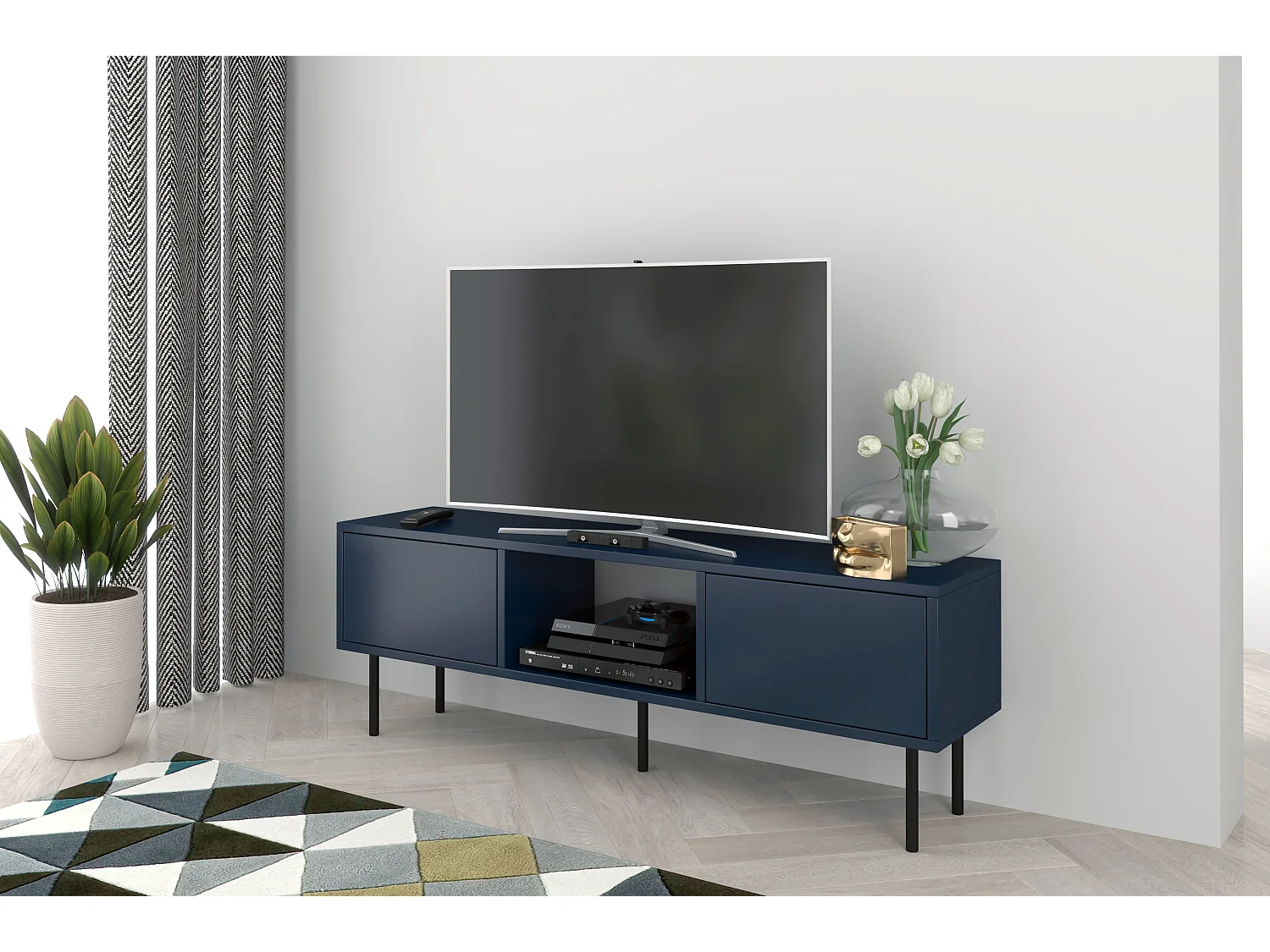 Lowboard Mirka, marinblau, push to open system, minimalistisch