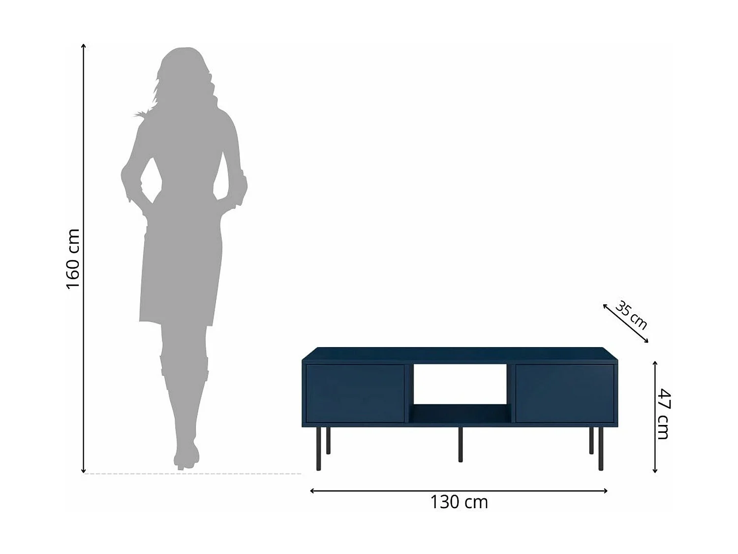 Lowboard Mirka, marinblau, push to open system, minimalistisch