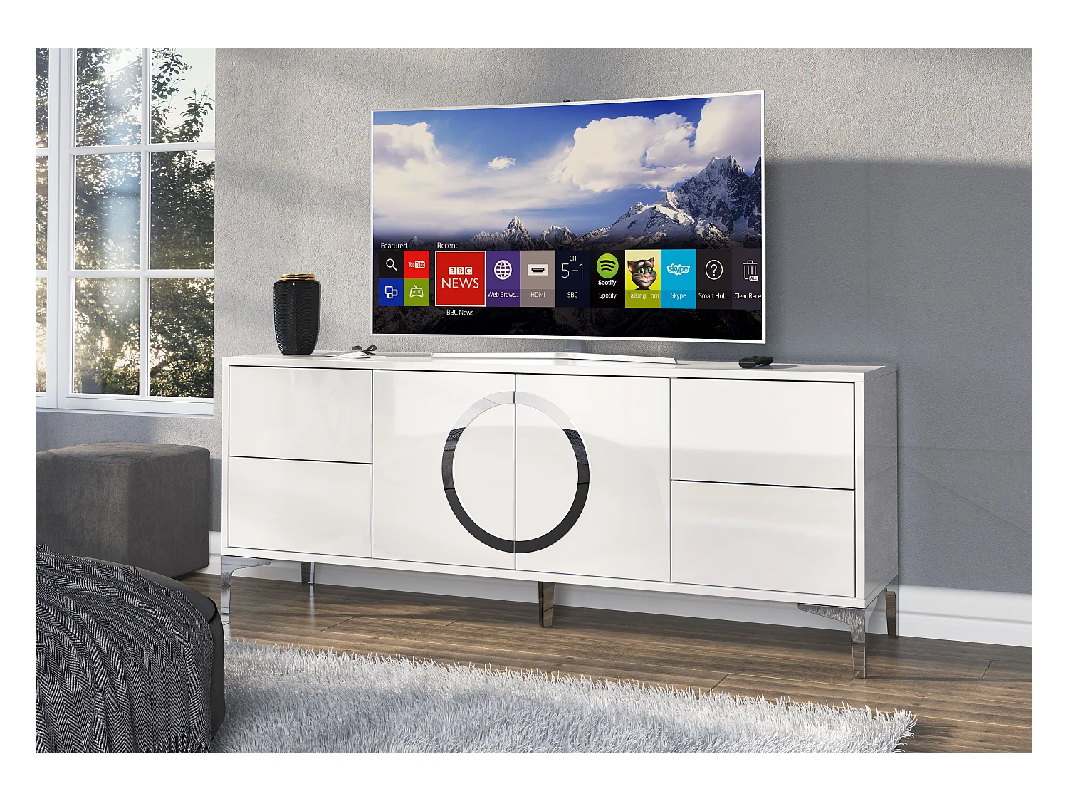 Meuble TV moderne blanche EVA / brillante / 150 cm