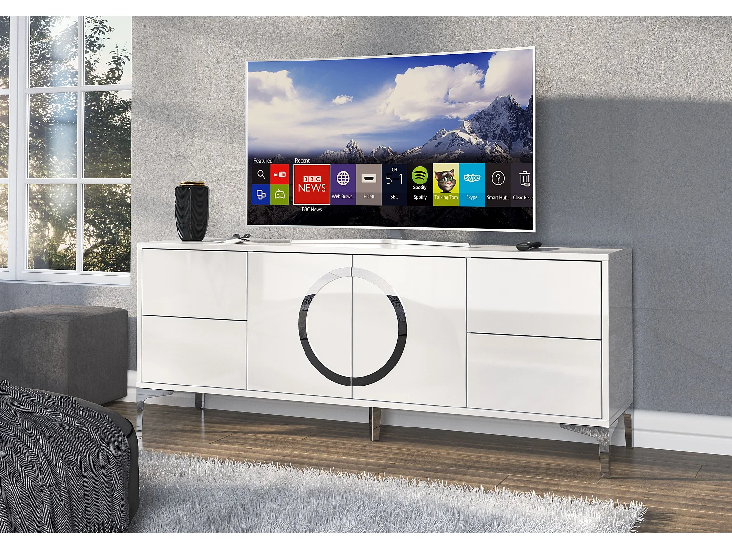 Meuble TV moderne blanche EVA / brillante / 150 cm