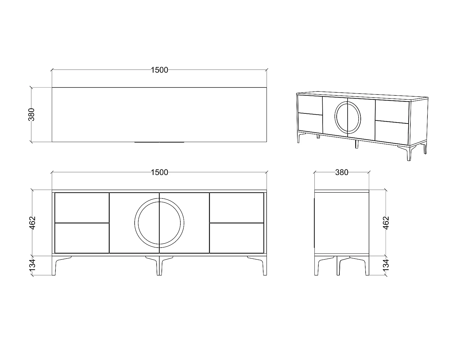 Meuble TV moderne blanche EVA / brillante / 150 cm