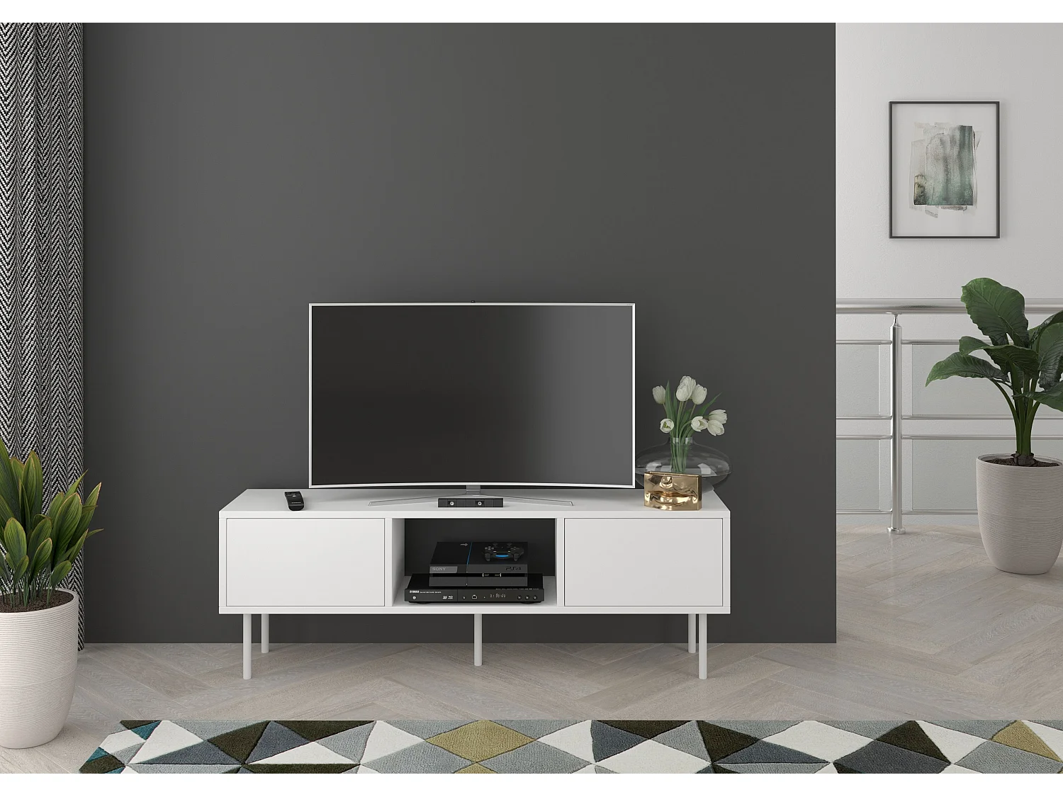 Biała nowoczesna komoda RTV Dancan MIRKA / szer. 130 cm