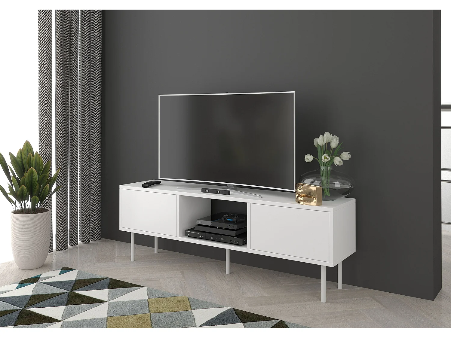 Meuble TV moderne blanche MIRKA / 130 cm