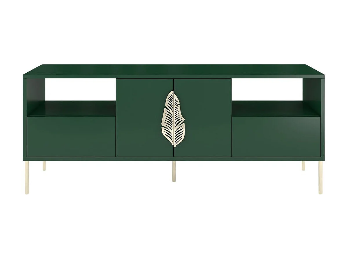 Meuble TV verte MERLIN avec des accents dorés / 138 cm