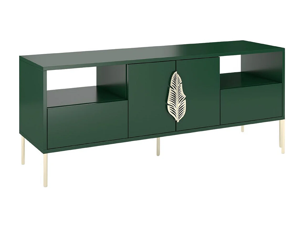 Meuble TV verte MERLIN avec des accents dorés / 138 cm