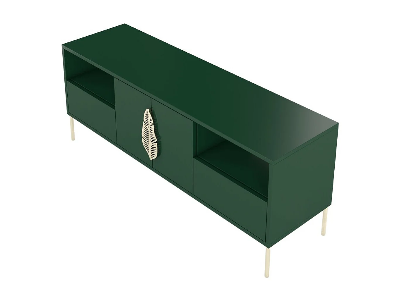 Meuble TV verte MERLIN avec des accents dorés / 138 cm