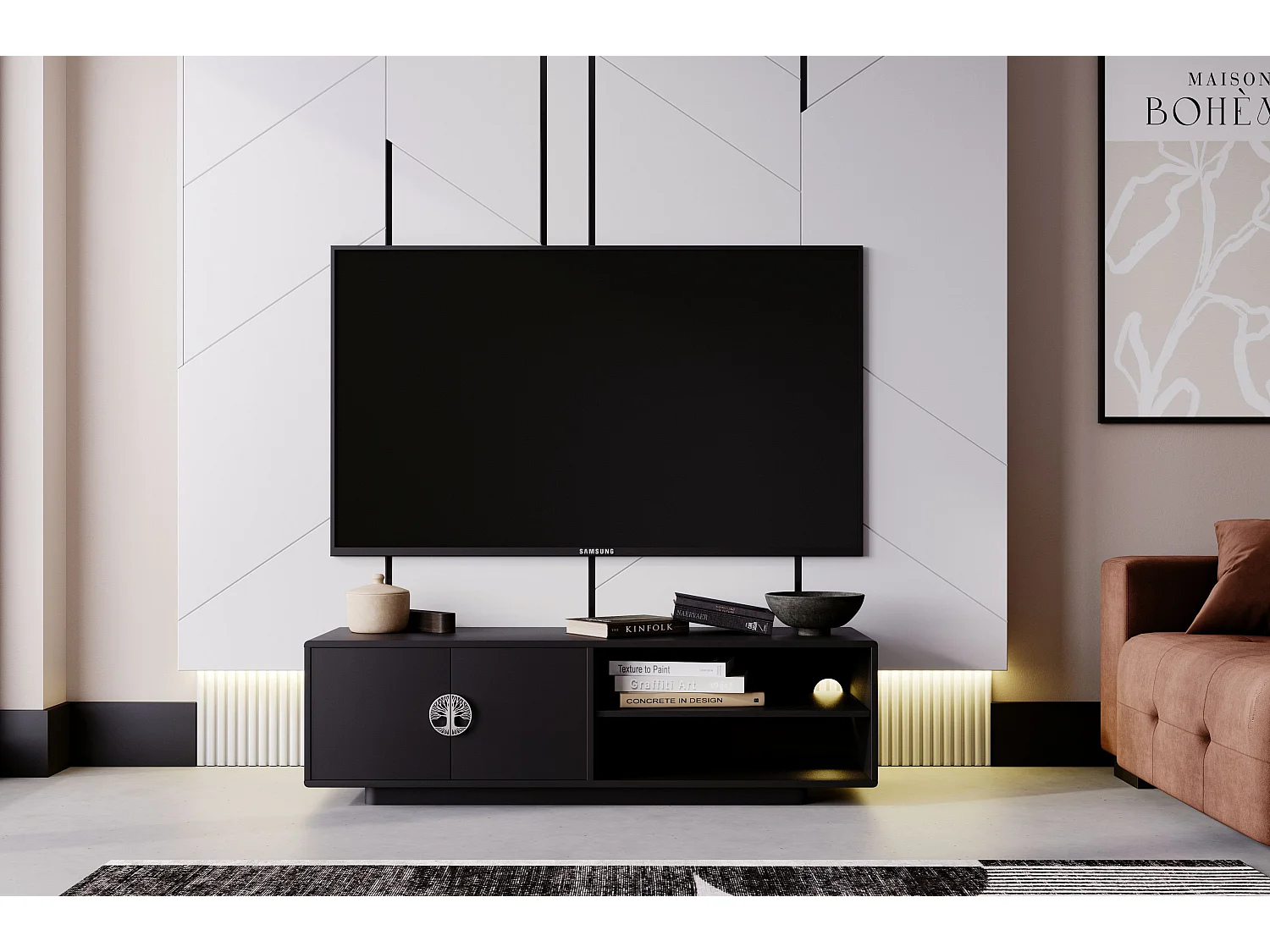 Czarna szafka RTV Dancan LOTTA / szer. 139 cm