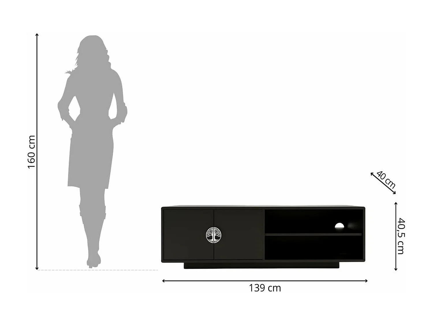 Meuble TV noire LOTTA / 139 cm