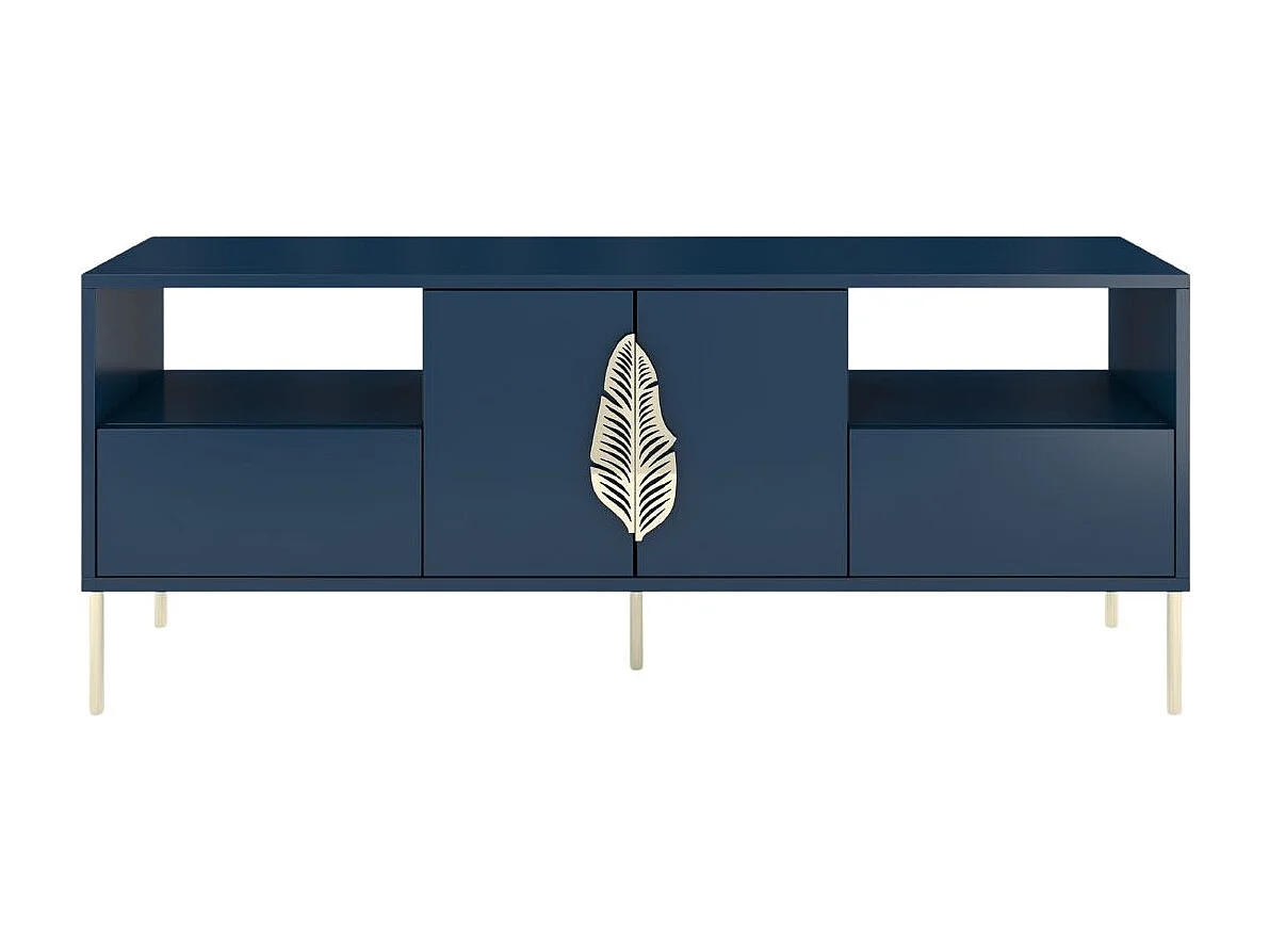Meuble TV MERLIN bleu marine avec accessoires dorés / 138 cm