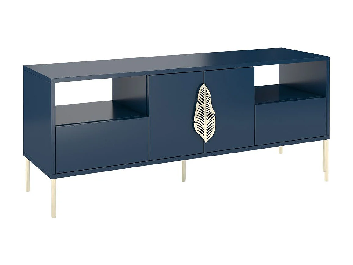 Meuble TV MERLIN bleu marine avec accessoires dorés / 138 cm