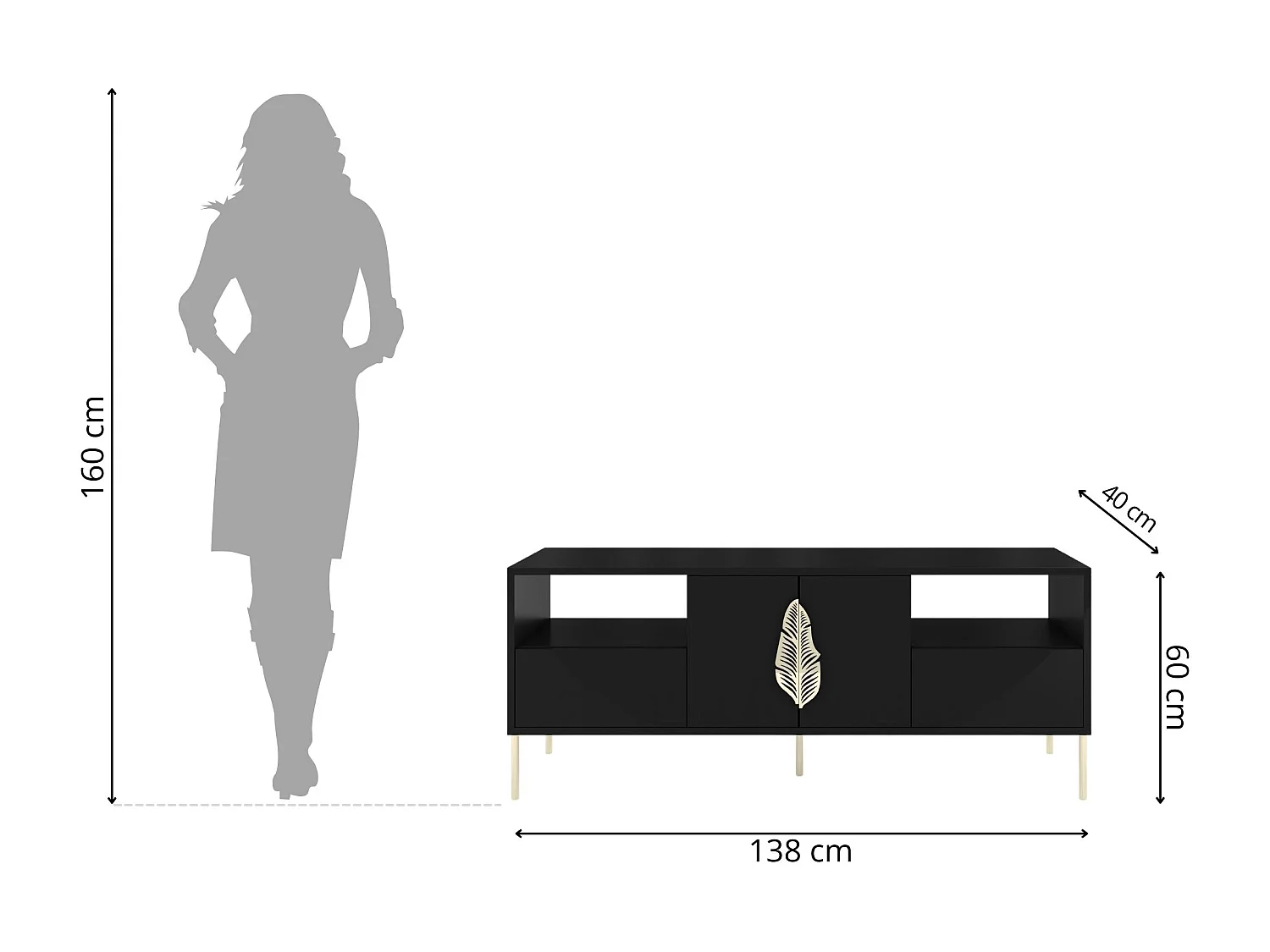 Lowboard Merlin, schwarz, goldene details