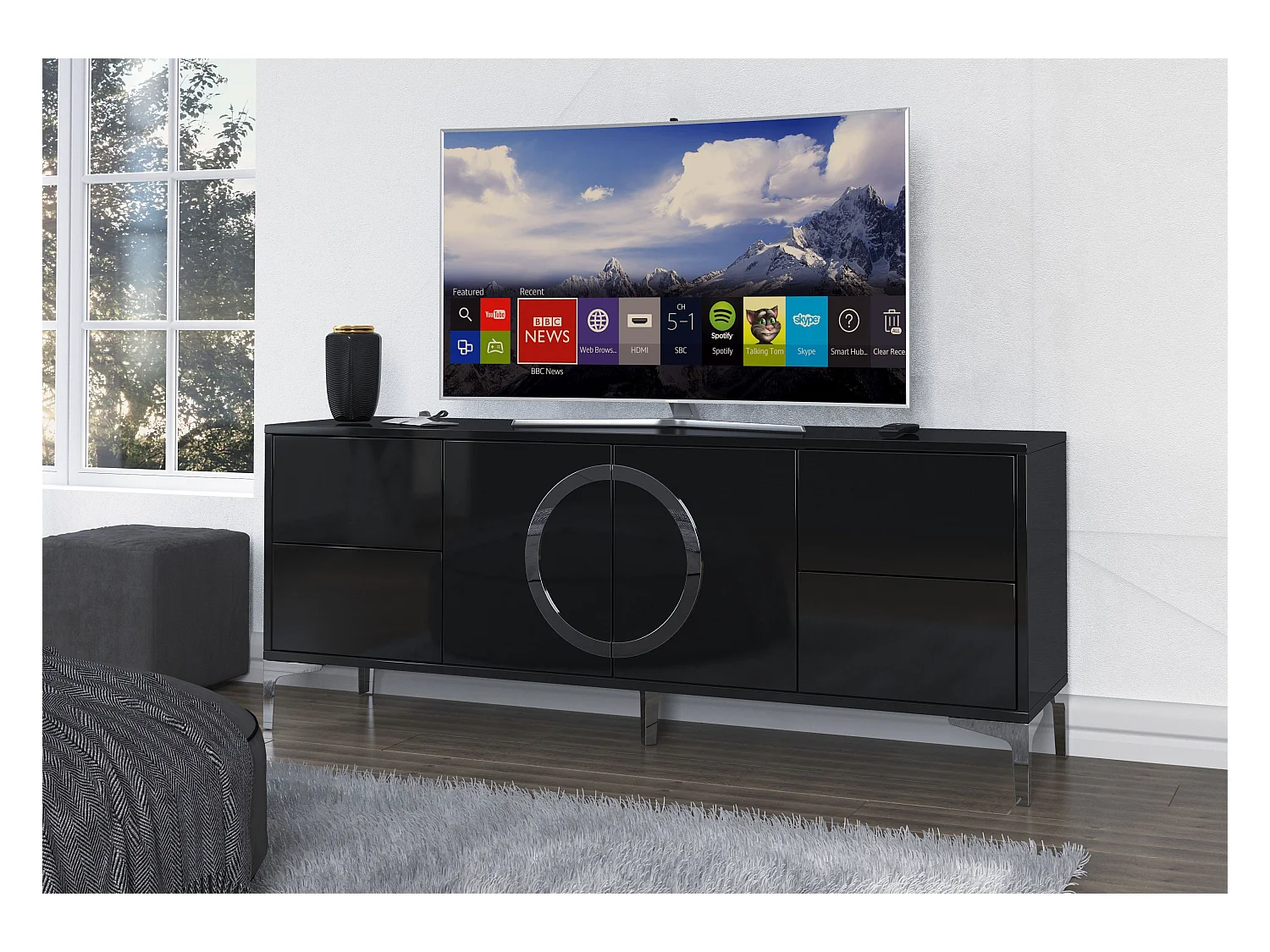Meuble TV moderne noire EVA / brillante / 150 cm