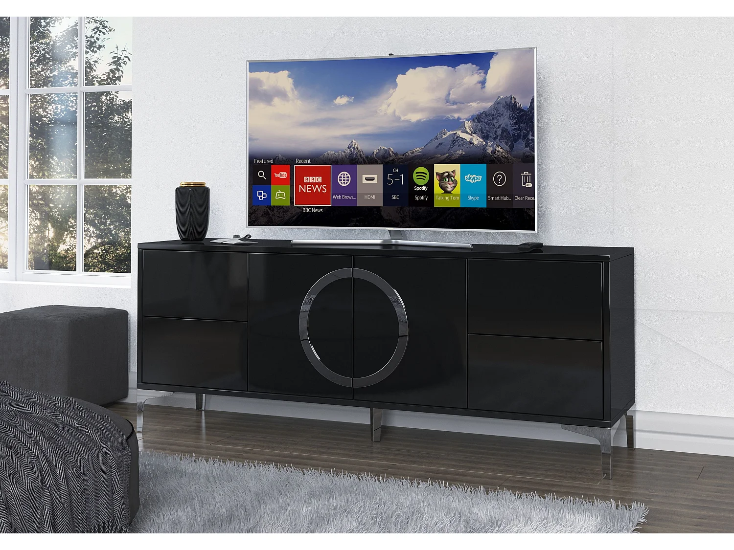 Meuble TV moderne noire EVA / brillante / 150 cm