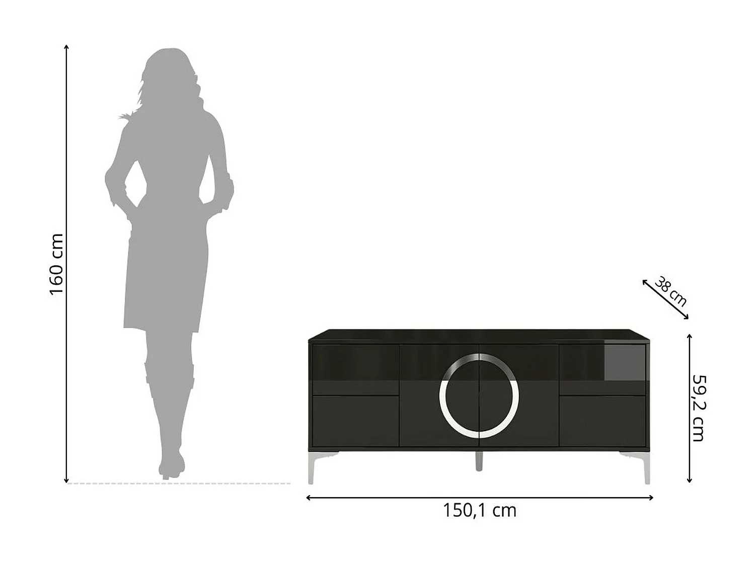 Meuble TV moderne noire EVA / brillante / 150 cm