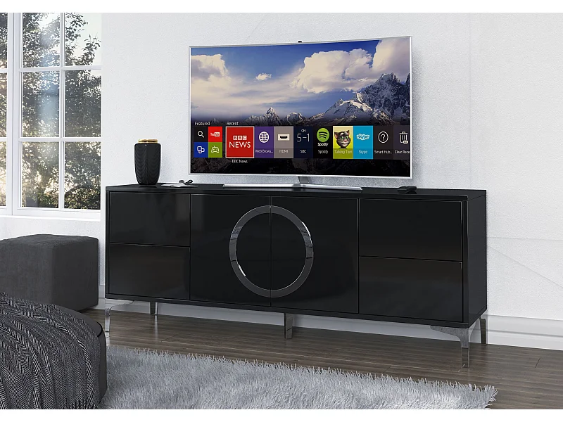 Meuble TV moderne noire EVA / brillante / 150 cm