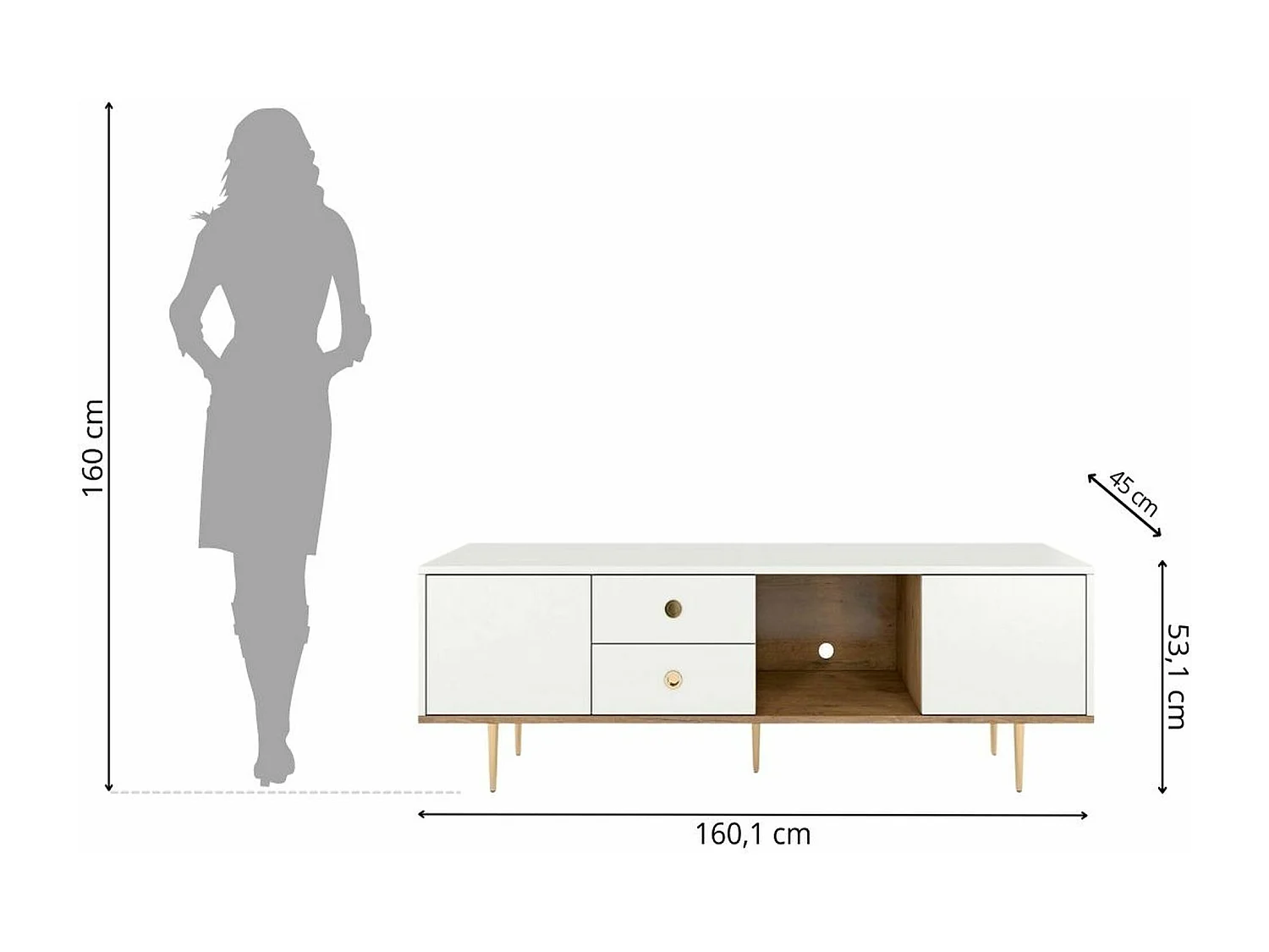 Meuble TV moderne blanc HARMONI / 160 cm