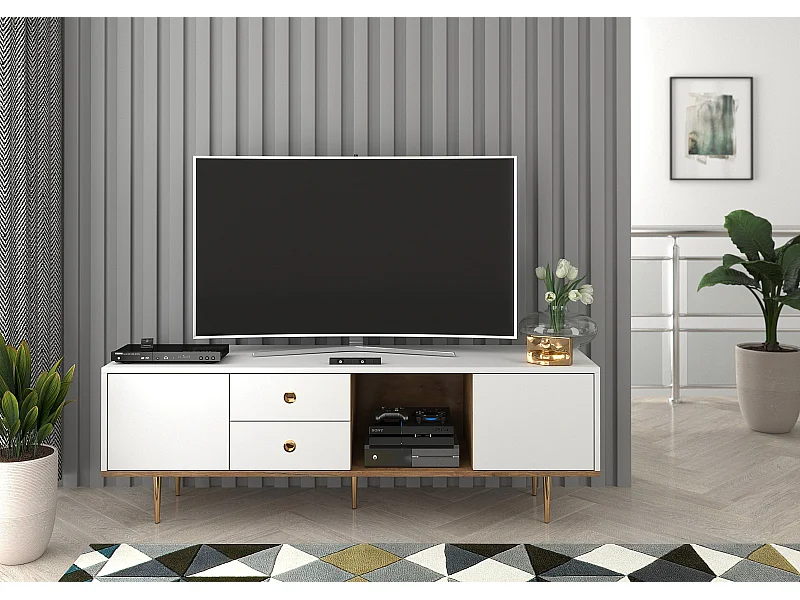 Meuble TV moderne blanc HARMONI / 160 cm