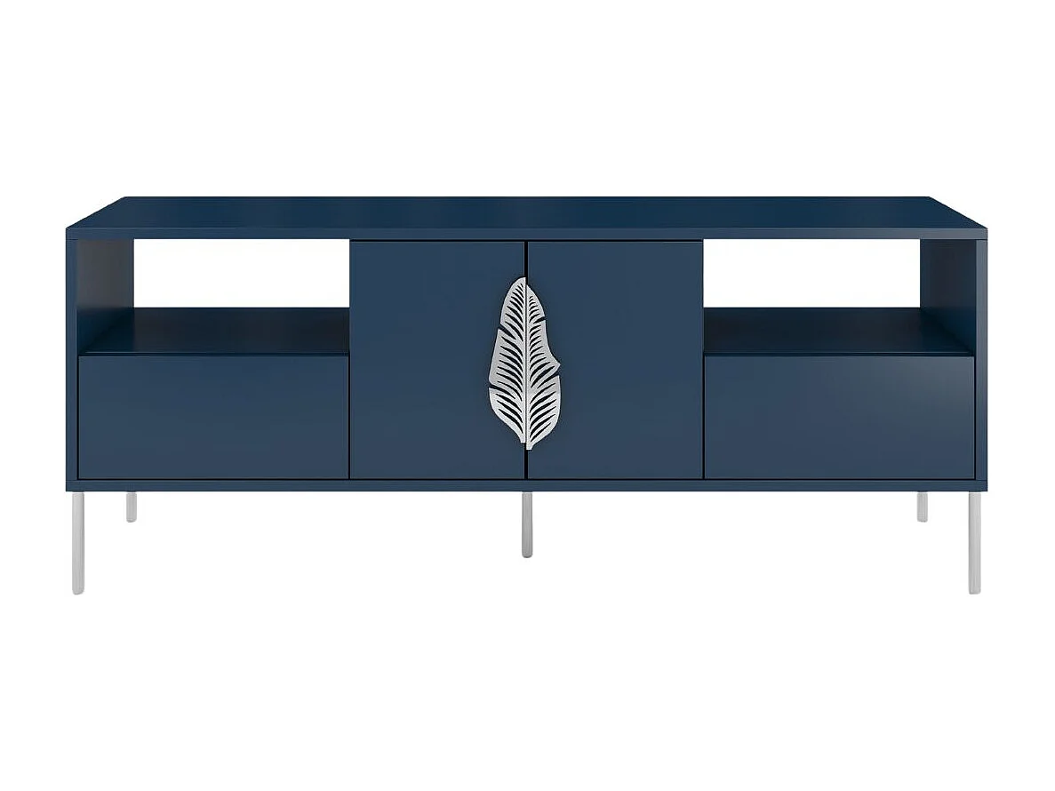 Meuble TV MERLIN en bleu marine avec des accents argentés / 138 cm