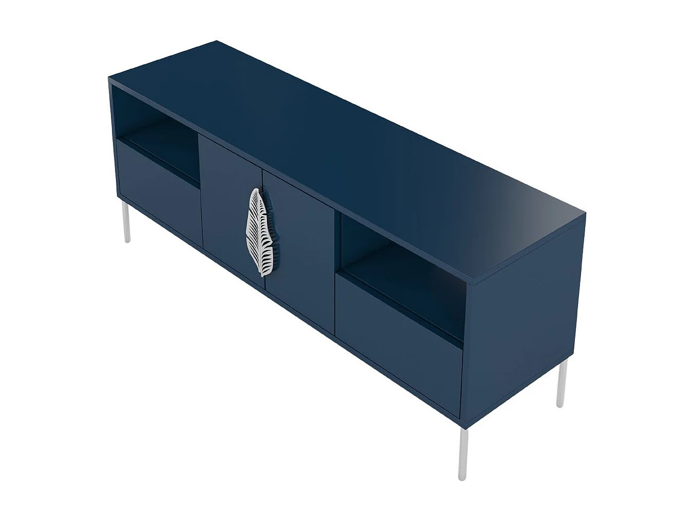 Meuble TV MERLIN en bleu marine avec des accents argentés / 138 cm