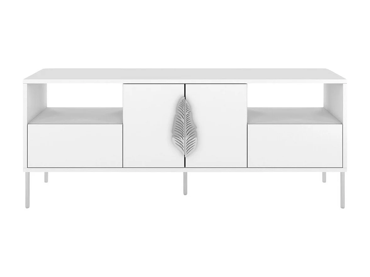 Meuble TV MERLIN blanc avec accessoires argent / 138 cm