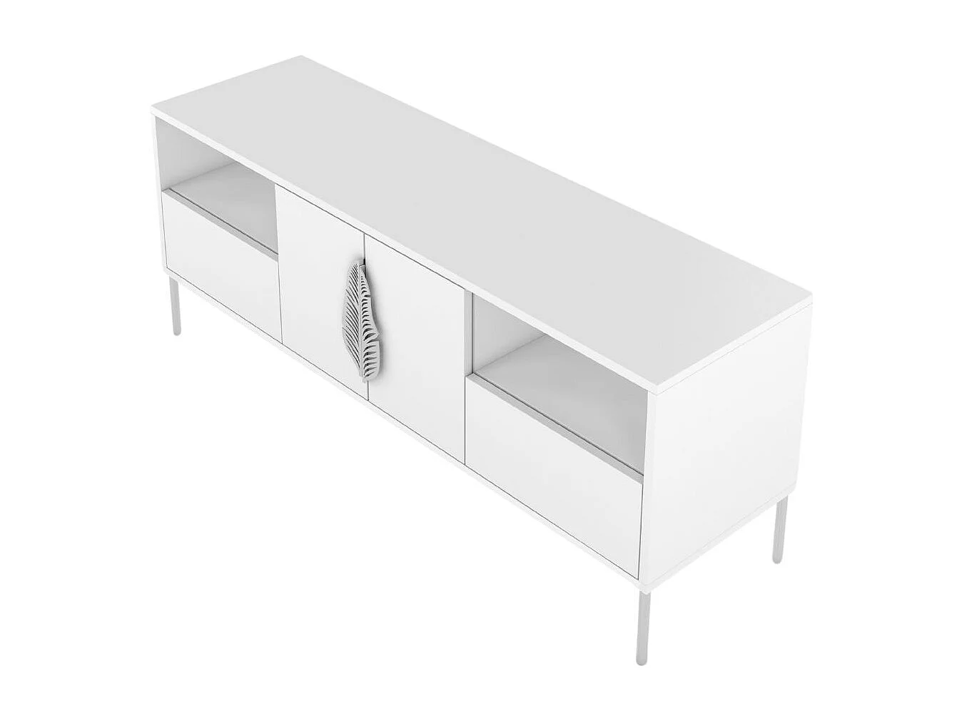 Meuble TV MERLIN blanc avec accessoires argent / 138 cm