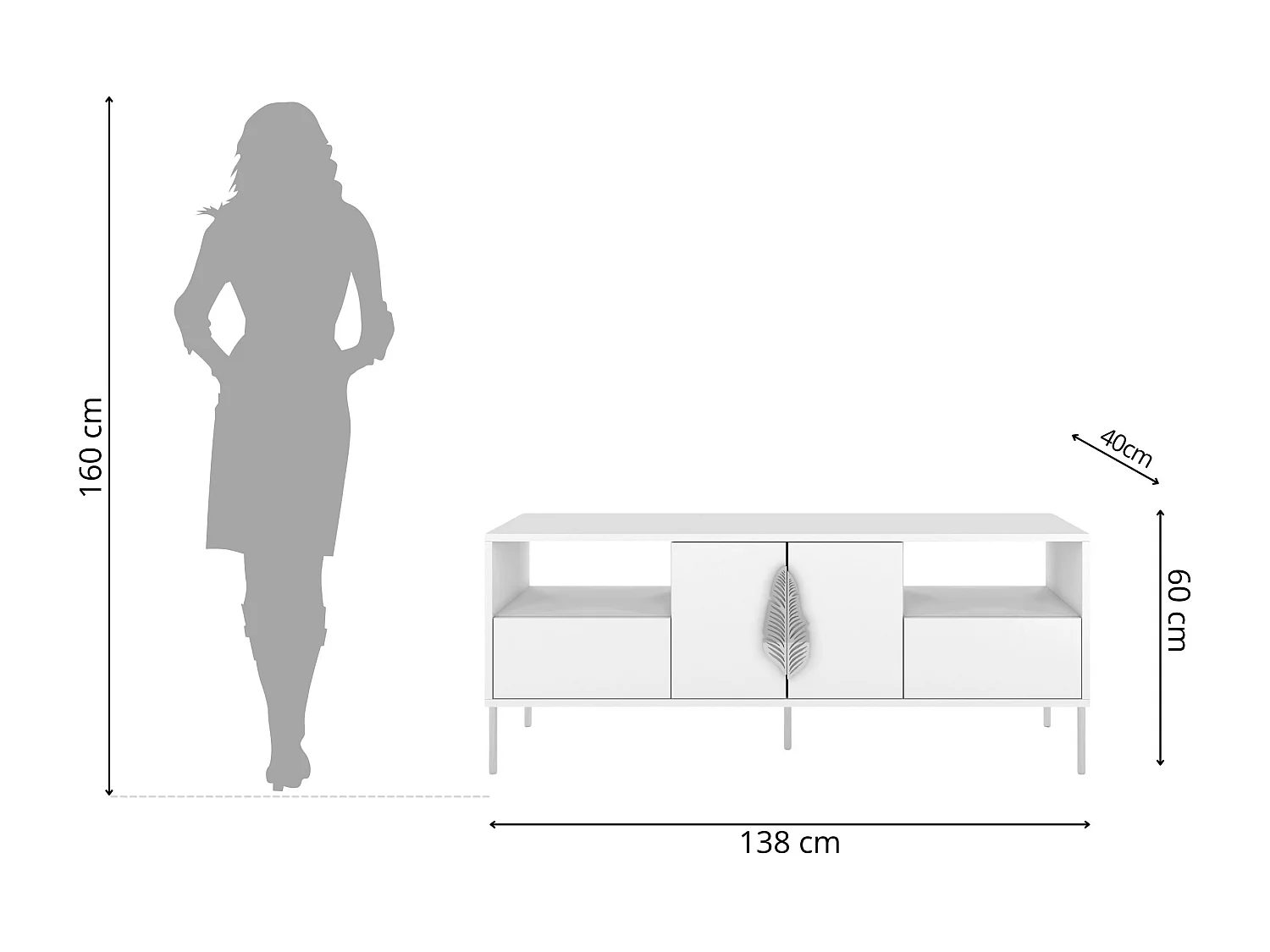 Meuble TV MERLIN blanc avec accessoires argent / 138 cm