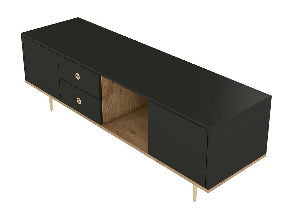 Lowboard Harmoni, schwarz, eiche, goldene details