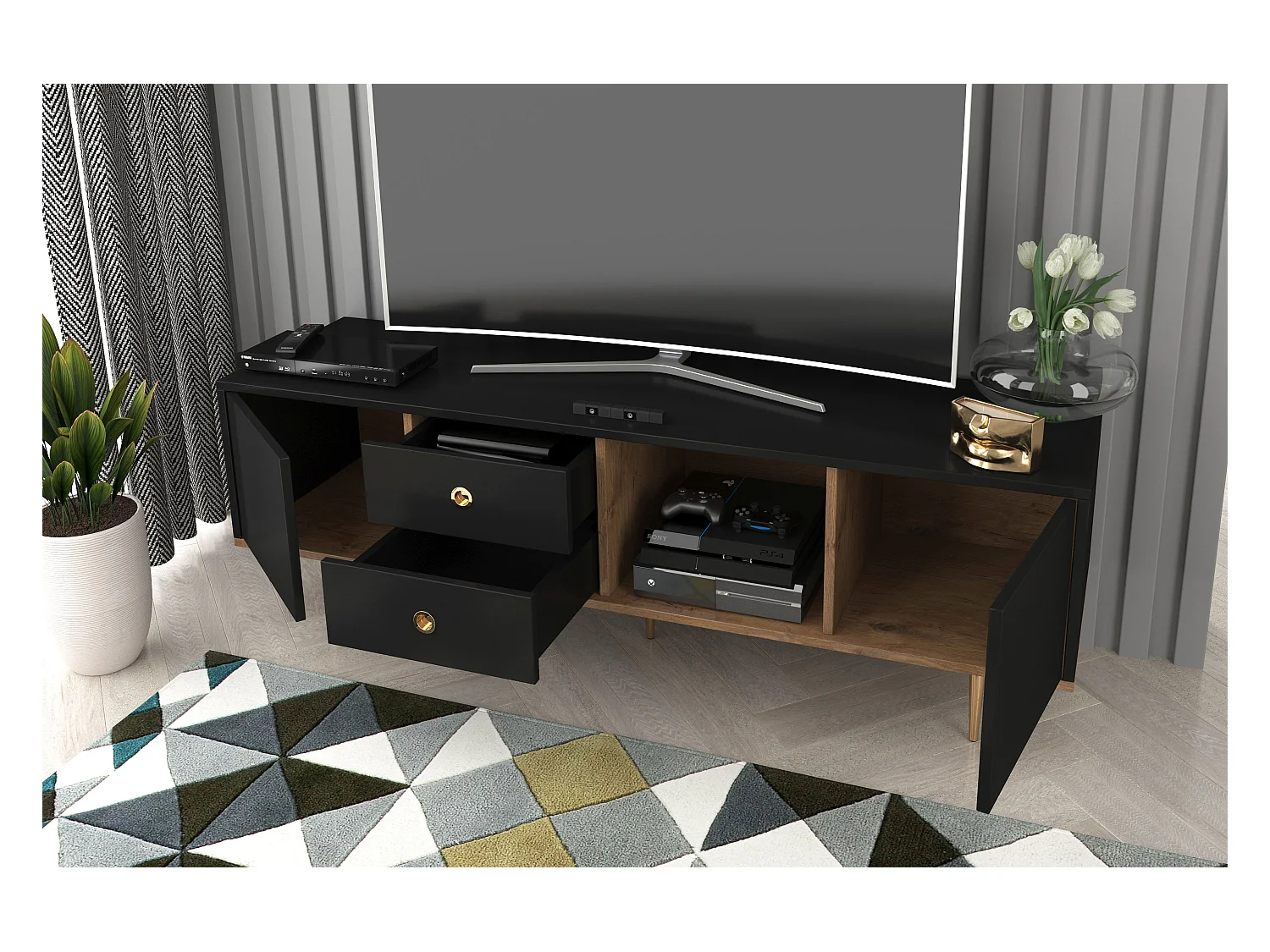 Czarna nowoczesna szafka RTV Skandica HARMONI