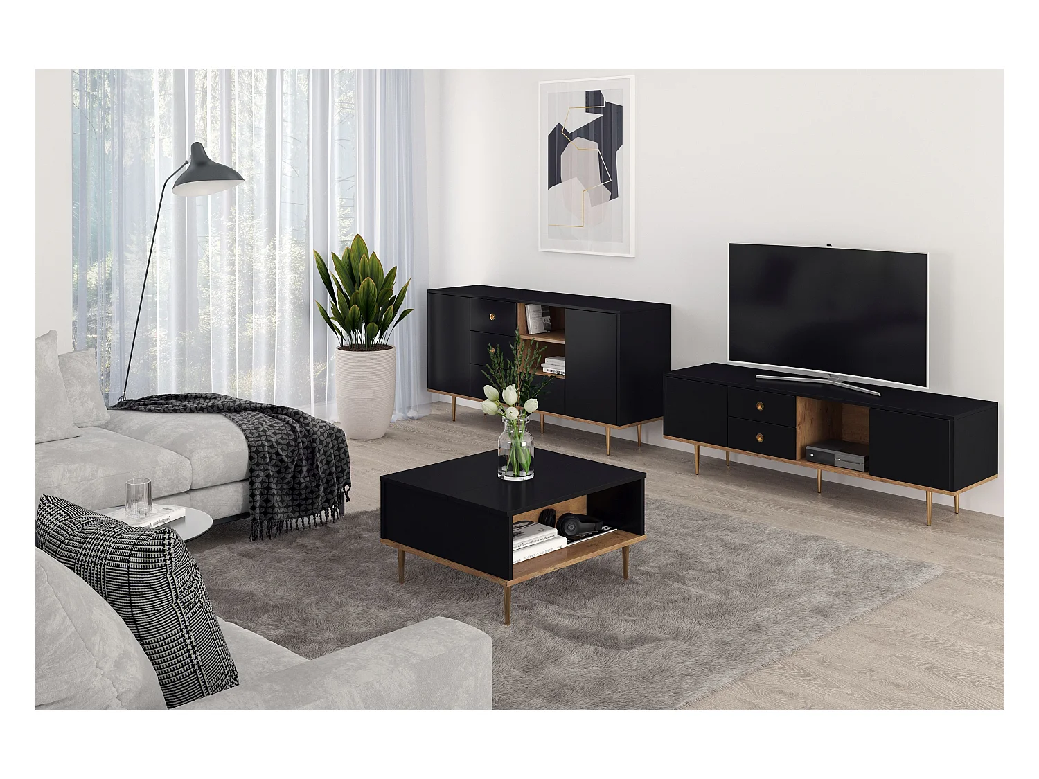 Czarna nowoczesna szafka RTV Skandica HARMONI