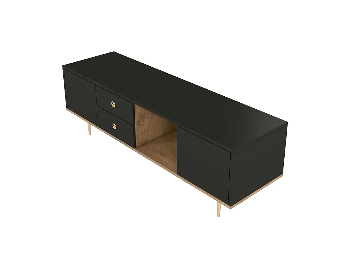Lowboard Harmoni, schwarz, eiche, goldene details