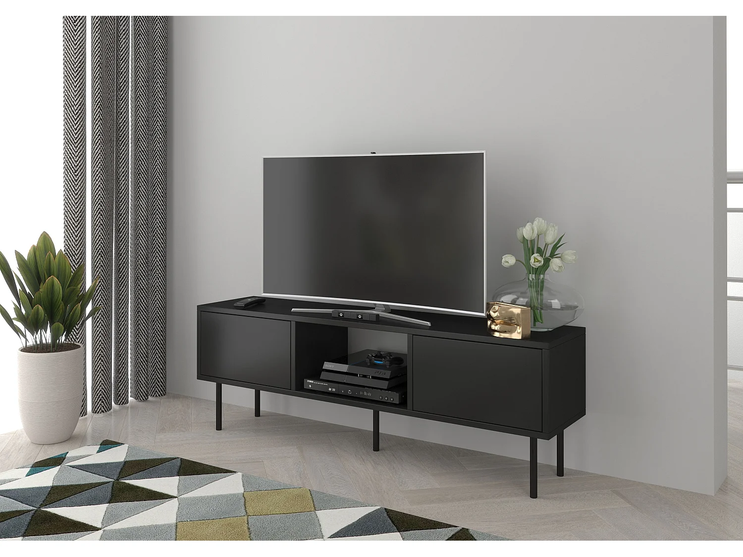 Czarna nowoczesna komoda RTV Dancan MIRKA / szer. 130 cm