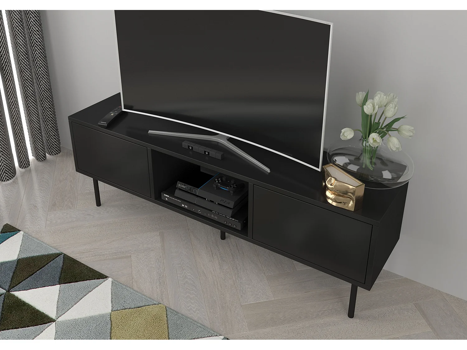 Czarna nowoczesna komoda RTV Dancan MIRKA / szer. 130 cm