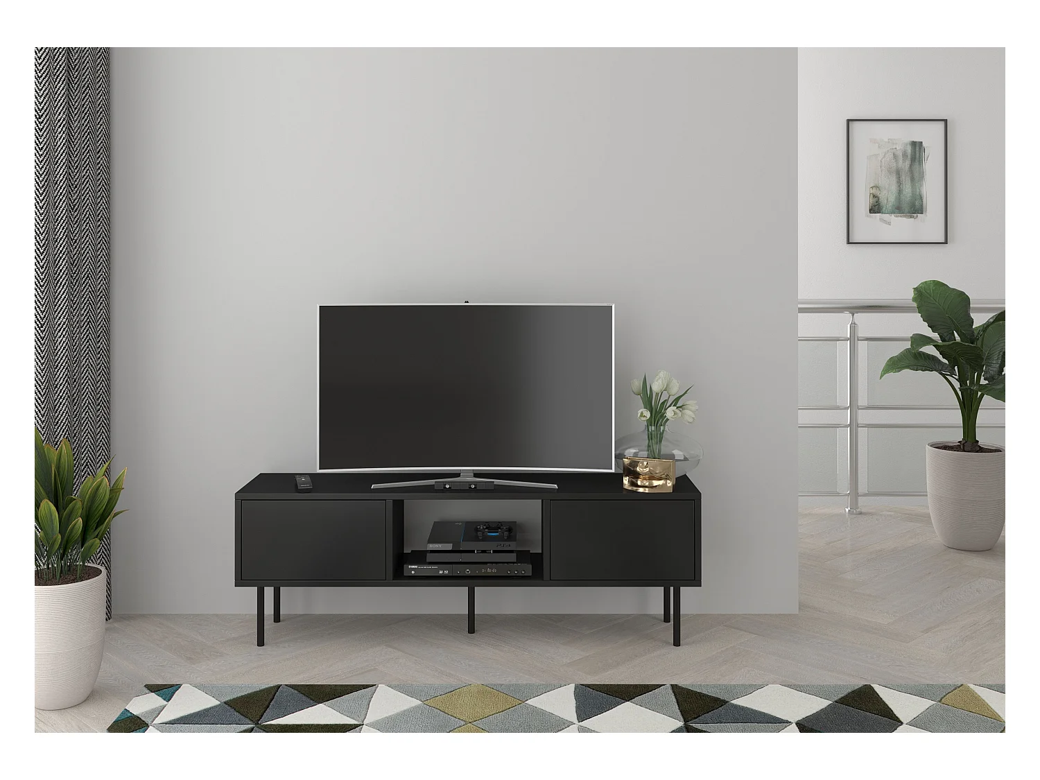 Meuble TV moderne noire MIRKA / 130 cm