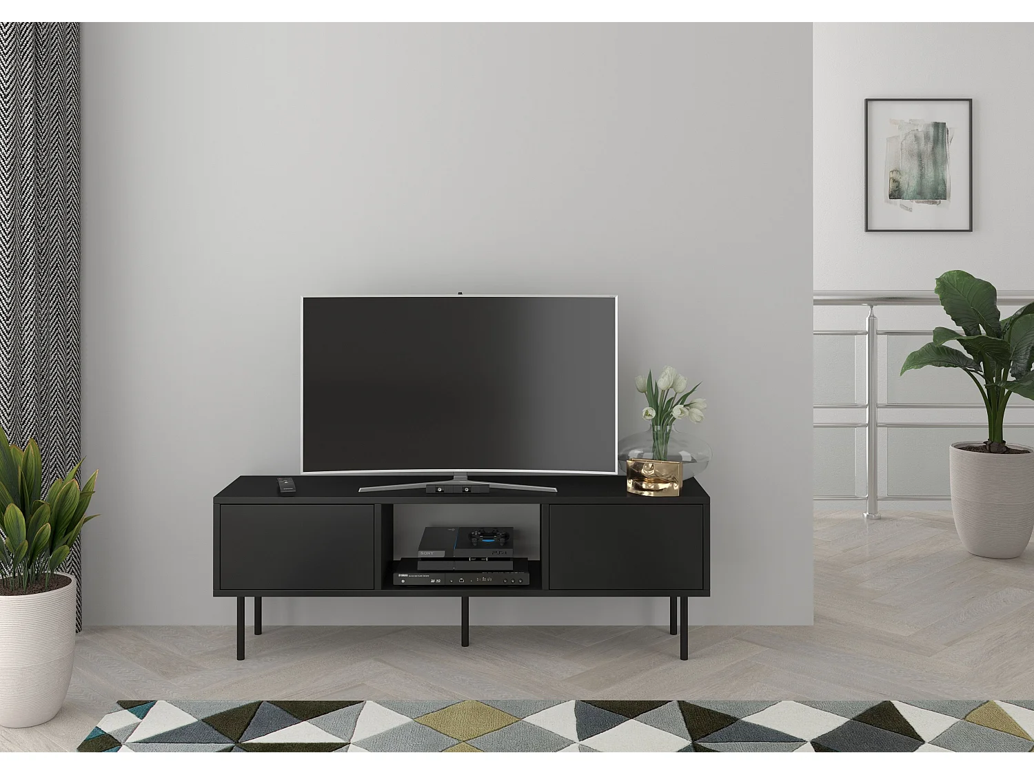 Meuble TV moderne noire MIRKA / 130 cm