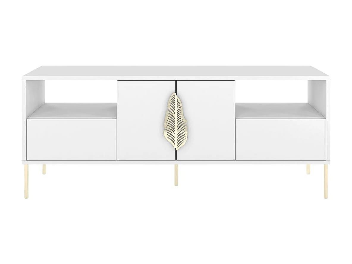 Meuble TV blanche MERLIN avec accessoires dorés / 138 cm