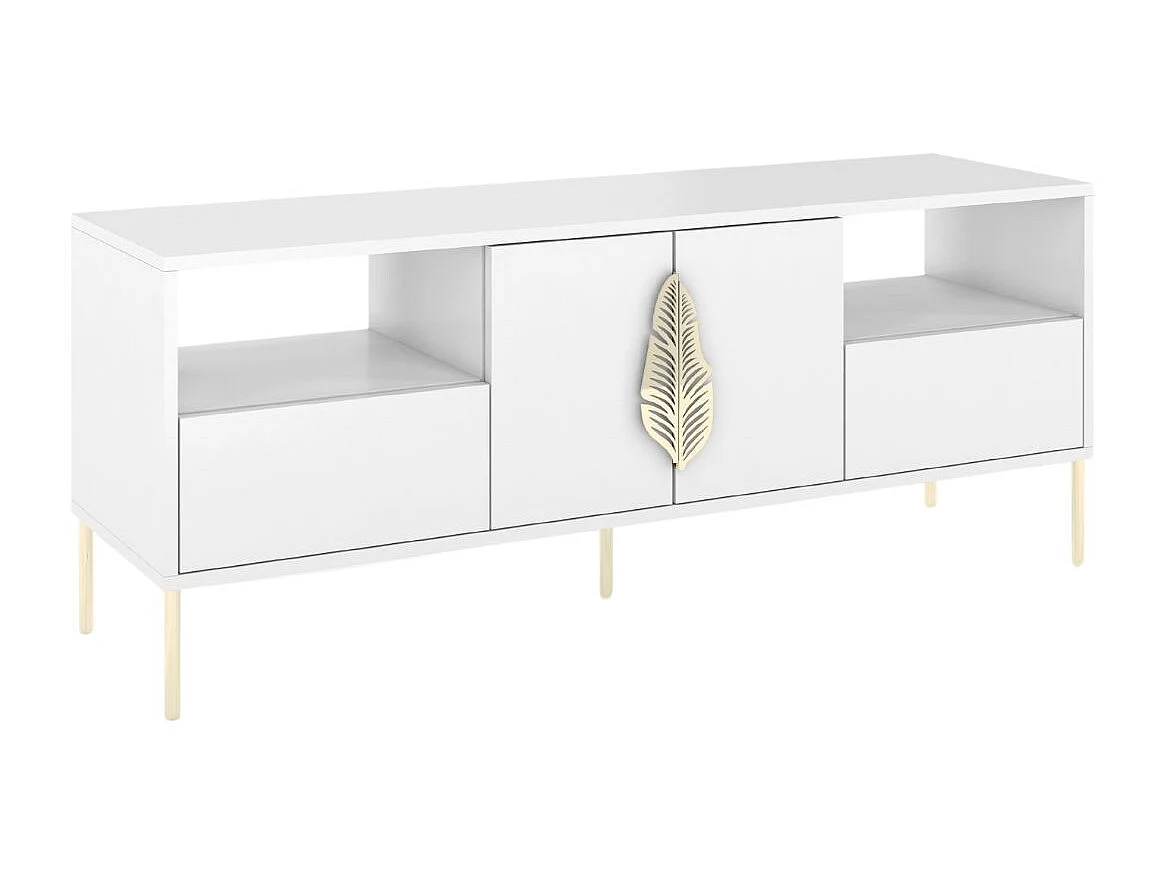 Meuble TV blanche MERLIN avec accessoires dorés / 138 cm